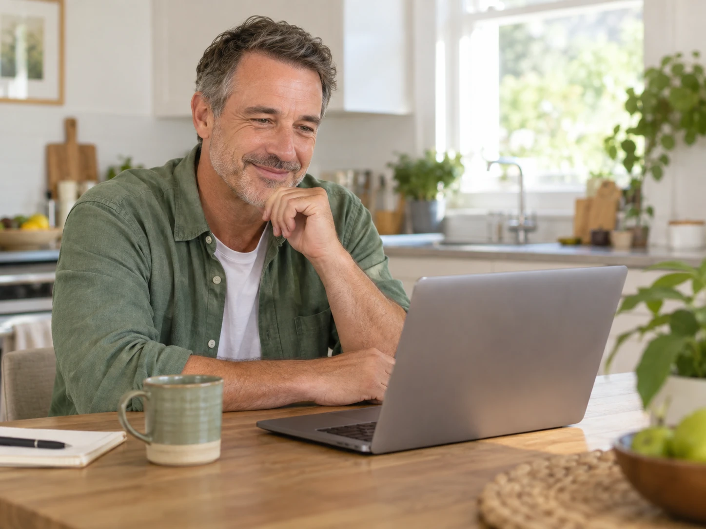 Man having a telehealth consultation on his laptop at home