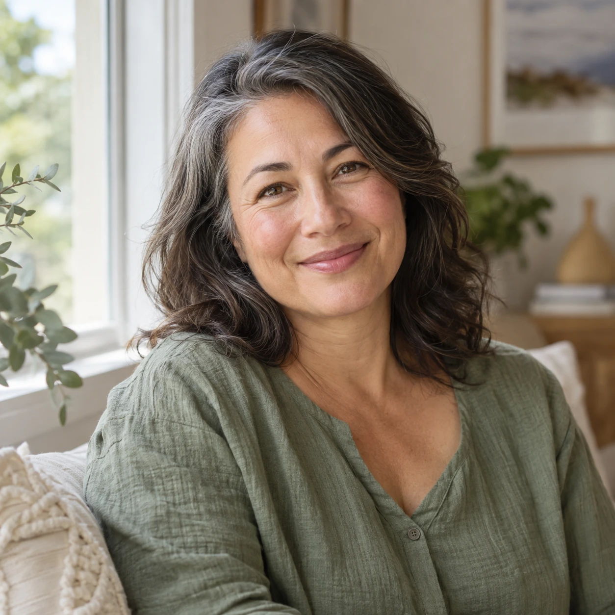 Smiling woman relaxed at home